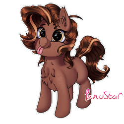 Size: 4000x4000 | Tagged: safe, artist:panustar, oc, oc only, oc:walnut crumble, earth pony, pony, :p, chest fluff, ear fluff, female, filly, fluffy, freckles, mare, obtrusive watermark, short hair, silly, silly pony, simple background, solo, tongue out, transparent background, watermark, white outline