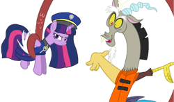 Size: 1843x1080 | Tagged: safe, artist:徐詩珮, discord, twilight sparkle, alicorn, pony, series:sprglitemplight diary, series:sprglitemplight life jacket days, series:springshadowdrops diary, series:springshadowdrops life jacket days, g4, alternate universe, base used, chase (paw patrol), clothes, cute, lifejacket, paw patrol, simple background, transparent background, twilight sparkle (alicorn), twilight sparkle is not amused, unamused