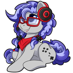 Size: 3065x3066 | Tagged: safe, artist:gleamydreams, oc, oc only, oc:cinnabyte, pony, adorkable, bandana, chibi, cinnabetes, cute, dork, gaming headset, glasses, headset, high res, pigtails, simple background, solo, transparent background