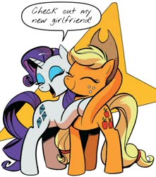 Size: 887x1002 | Tagged: safe, artist:andypriceart, edit, idw, applejack, rarity, earth pony, pony, unicorn, friends forever, g4, spoiler:comic, spoiler:comicff8, dialogue edit, female, lesbian, ship:rarijack, shipping