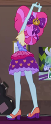 Size: 431x1040 | Tagged: safe, screencap, kiwi lollipop, equestria girls, equestria girls series, g4, sunset's backstage pass!, spoiler:eqg series (season 2), bow, clothes, cropped, female, guitar case, hair bow, k-lo, legs, poster, raised arm, sandals, shoes, skirt, stretching, time twirler
