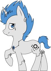 Size: 1550x2153 | Tagged: safe, artist:amazingmax, pony, robot, robot pony, unicorn, atlas (portal), horn, looking at you, male, ponified, portal (valve), portal 2, raised hoof, simple background, smiling, solo, transparent background
