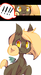 Size: 460x833 | Tagged: safe, artist:cappydarn, oc, pegasus, pony, :d, duo, exclamation point, open mouth, pegasus oc, raised hoof, simple background, smiling, transparent background, wings