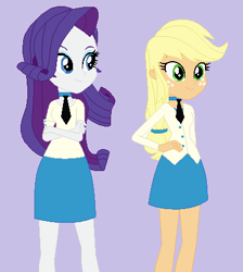 Size: 390x436 | Tagged: safe, artist:furrydiva, applejack, rarity, equestria girls, g4, alternate clothes, base used, clothes, duo, female, necktie, simple background, skirt, uniform