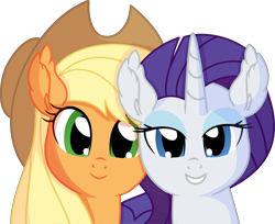 Size: 5202x4236 | Tagged: safe, artist:cyanlightning, applejack, rarity, earth pony, pony, unicorn, g4, .svg available, absurd resolution, applejack's hat, commissioner:raritybro, cowboy hat, duo, hat, lidded eyes, looking at you, simple background, transparent background, vector