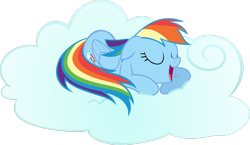Size: 3218x1864 | Tagged: safe, artist:intbrony, rainbow dash, pegasus, pony, g4, the cutie pox, .svg available, cloud, comfy, cute, dashabetes, eyes closed, female, floppy ears, mare, nap, open mouth, prone, simple background, sleeping, smiling, snoring, solo, transparent background, vector
