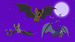 Size: 5399x3067 | Tagged: safe, artist:andoanimalia, artist:estories, bat, fly, fly-der, fruit bat, hybrid, mosquito, spider, vampire fruit bat, g4, absurd resolution, animal, flying, moon, mosquitoes, night, open mouth, show accurate, spread wings, wings