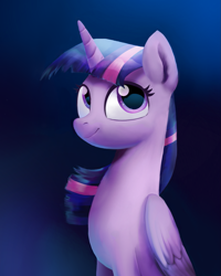 Size: 1391x1741 | Tagged: safe, artist:draw3, twilight sparkle, alicorn, pony, g4, bust, cute, female, folded wings, gradient background, mare, portrait, simple background, smiling, solo, three quarter view, twiabetes, twilight sparkle (alicorn), wings