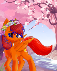 Size: 4000x5000 | Tagged: safe, artist:alfury, oc, oc only, pegasus, pony, absurd resolution, female, floral head wreath, flower, mare, solo, tree