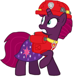 Size: 950x982 | Tagged: safe, artist:徐詩珮, fizzlepop berrytwist, tempest shadow, pony, unicorn, series:sprglitemplight diary, series:sprglitemplight life jacket days, series:springshadowdrops diary, series:springshadowdrops life jacket days, g4, alternate universe, base used, clothes, cute, marshall (paw patrol), paw patrol, simple background, transparent background