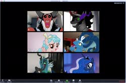 Size: 2048x1349 | Tagged: safe, cozy glow, grogar, king sombra, lord tirek, princess luna, queen chrysalis, alicorn, centaur, changeling, changeling queen, pegasus, pony, sheep, unicorn, taur, g4, official, antagonist, coronavirus, covid-19, discovery family, evil, female, filly, foal, legion of doom, male, ram, social distancing, zoom (internet)