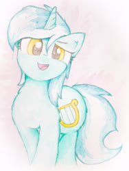 Size: 3024x4032 | Tagged: safe, artist:papersurgery, lyra heartstrings, pony, unicorn, g4, chest fluff, cute, female, looking at you, lyrabetes, mare, open mouth, solo, traditional art, watercolor painting