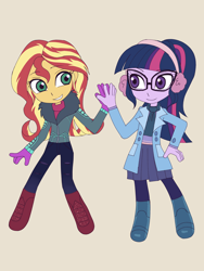 Size: 2448x3264 | Tagged: safe, artist:haibaratomoe, sci-twi, sunset shimmer, twilight sparkle, equestria girls, equestria girls series, g4, holidays unwrapped, spoiler:eqg series (season 2), chibi, cute, duo, high res, shimmerbetes, shipping, twiabetes