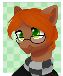 Size: 814x984 | Tagged: safe, artist:nika-rain, oc, oc only, earth pony, pony, bust, commission, cute, glasses, male, portrait, simple background, solo