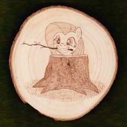 Size: 1024x1024 | Tagged: safe, artist:malte279, fluttershy, g4, craft, fluttertree, pyrography, traditional art, tree, wood