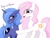 Size: 1200x900 | Tagged: safe, artist:spoosha, princess celestia, princess luna, pony, unicorn, g4, annoyed, blushing, cyrillic, dialogue, duo, female, looking at each other, older female, pink-mane celestia, raised hoof, reaching, russian, siblings, silly, simple background, sisters, tongue out, translated in the comments, white background, young celestia, young luna, younger female