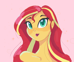 Size: 2364x2004 | Tagged: dead source, safe, artist:pettypop, sunset shimmer, equestria girls, g4, cute, female, high res, lipstick, looking at you, simple background, solo, sparkles