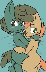 Size: 1276x1995 | Tagged: safe, artist:steelsoul, humdrum, oc, oc:himmel, pony, g4, colt, cuddling, duo, humdrum costume, male, missing accessory, shipping fuel
