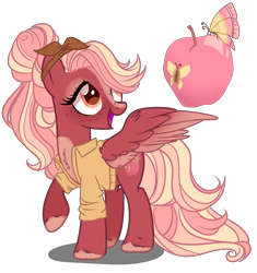 Size: 1600x1700 | Tagged: safe, artist:gihhbloonde, oc, oc only, pegasus, pony, base used, blaze (coat marking), clothes, coat markings, cutie mark, eyelashes, facial markings, female, hair over one eye, hair tie, looking up, mare, offspring, open mouth, parent:big macintosh, parent:fluttershy, parents:fluttermac, ponytail, raised hoof, shirt, simple background, smiling, solo, spread wings, transparent background, unshorn fetlocks, wings