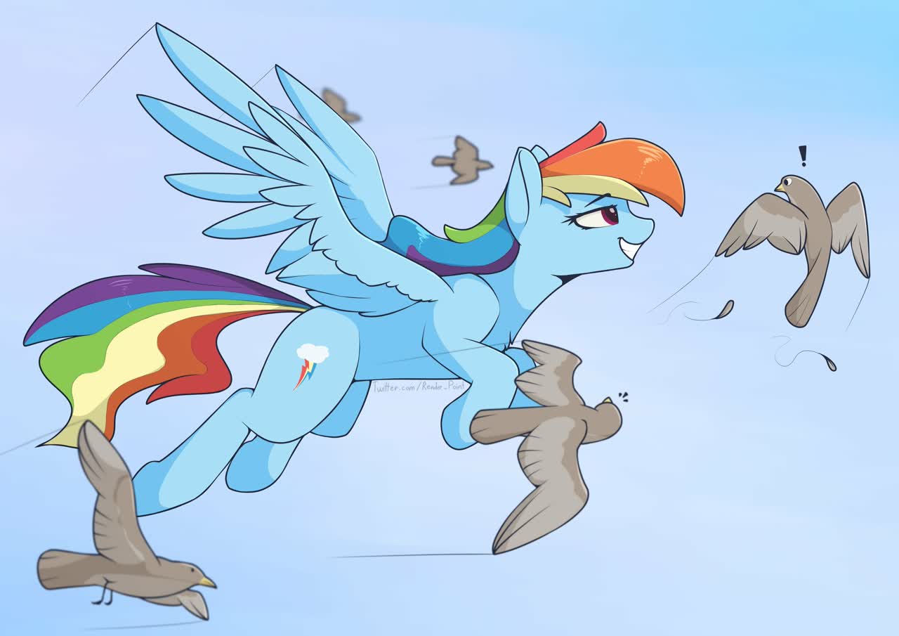 safe, artist:renderpoint, <b>rainbow</b> dash, bird, pegasus, <b>pony</b>, g4, exclamatio...