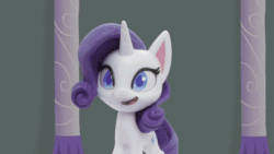 Size: 800x450 | Tagged: safe, screencap, rarity, pony, unicorn, g4.5, my little pony: stop motion short, rarity's paintful pony portrait, animated, beret, camera flashes, easel, female, gif, hat, imagining, paint palette, paintbrush, painting, smiling, solo, stop motion, thought bubble