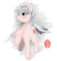 Size: 1391x1506 | Tagged: safe, artist:sincrescent, oc, oc only, pony, unicorn, eyelashes, horn, raised hoof, simple background, smiling, solo, unicorn oc, white background