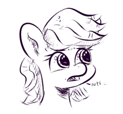 Size: 503x466 | Tagged: safe, artist:mjsw, oc, oc only, pony, black and white, confused, female, grayscale, mare, monochrome, sketch, solo, wtf