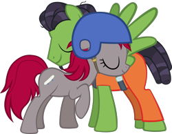 Size: 4105x3181 | Tagged: safe, anonymous editor, artist:ironm17, crimson skate, geronimo, earth pony, pegasus, pony, g4, duo, eyes closed, female, male, mare, simple background, skateonimo, stallion, transparent background, vector