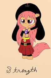 Size: 1336x2048 | Tagged: safe, artist:tenebrousmelancholy, oc, oc:strength, anthro, clothes, digital art, female, filly, hat, younger
