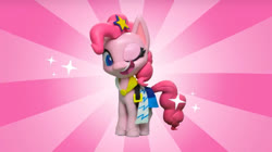Size: 2048x1143 | Tagged: safe, screencap, pinkie pie, earth pony, pony, fashion failure, g4.5, my little pony: stop motion short, clothes, dress, female, mare, one eye closed, open mouth, smiling, solo, sparkles, stop motion, winking at you