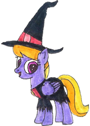 Size: 1240x1736 | Tagged: safe, artist:topsangtheman, cloud kicker, pegasus, pony, g4, clothes, costume, female, looking at you, simple background, solo, traditional art, transparent background, witch