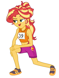 Size: 6000x8000 | Tagged: safe, artist:emeraldblast63, idw, sunset shimmer, equestria girls, g4, spoiler:comicequestriagirlsmarchradness, clothes, exercise, raised eyebrow, scene interpretation, sexy, shoes, shorts, show accurate, simple background, sneakers, solo, sports shorts, sporty style, tank top, transparent background, turquoise eyes, vector, yellow skin