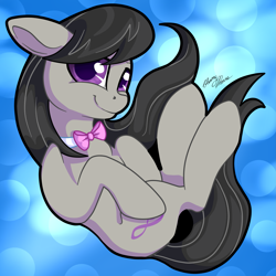 Size: 3017x3018 | Tagged: safe, artist:gleamydreams, octavia melody, earth pony, pony, g4, blue background, bowtie, cute, female, high res, looking at you, mare, octavia's bowtie, simple background, smiling, smiling at you, solo, tavibetes