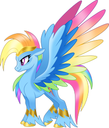 Size: 6500x7603 | Tagged: safe, artist:negatif22, rainbow dash, pegasus, pony, absurd resolution, colored wings, female, g5 concept leak style, g5 concept leaks, jewelry, mare, movie accurate, multicolored hair, multicolored wings, rainbow dash (g5 concept leak), simple background, smiling, smirk, solo, spread wings, tiara, transparent background, unshorn fetlocks, vector, wings