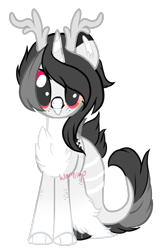 Size: 1962x3057 | Tagged: safe, artist:skulifuck, oc, oc only, oc:mayhem, hybrid, pony, antlers, hoof fluff, leonine tail, reindeer antlers, simple background, smiling, solo, transparent background