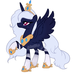 Size: 2500x2500 | Tagged: safe, artist:skulifuck, oc, oc only, oc:mira, alicorn, pony, alicorn oc, eyelashes, female, high res, hoof shoes, horn, jewelry, mare, peytral, raised hoof, simple background, solo, tiara, transparent background, wings
