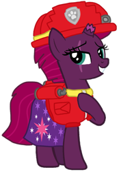 Size: 749x1055 | Tagged: safe, artist:徐詩珮, fizzlepop berrytwist, tempest shadow, pony, unicorn, series:sprglitemplight diary, series:sprglitemplight life jacket days, series:springshadowdrops diary, series:springshadowdrops life jacket days, g4, alternate universe, base used, clothes, cute, marshall (paw patrol), paw patrol, simple background, transparent background