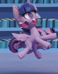 Size: 520x663 | Tagged: safe, screencap, twilight sparkle, alicorn, pony, g4.5, my little pony: stop motion short, pinkie pie wants to play, cropped, female, great moments in animation, library, mare, solo, twilight sparkle (alicorn), twilight's castle, twilight's castle library, what has science done