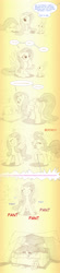 Size: 1052x4786 | Tagged: safe, artist:sherwoodwhisper, part of a set, angel bunny, fluttershy, pinkie pie, bird, earth pony, pegasus, pony, g4, aaaaaaaaaa, broom, carrot, comic, coronavirus, covid-19, dialogue, duo, female, food, mare, monochrome, offscreen character, pillow, pillow fort, screaming, social distancing, speech bubble, stay at home