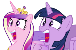 Size: 6000x3950 | Tagged: safe, artist:spencethenewbie, princess cadance, twilight sparkle, alicorn, pony, g4, three's a crowd, absurd resolution, duo, open mouth, screaming, simple background, sisters-in-law, transparent background, twilight sparkle (alicorn), vector