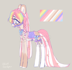 Size: 2240x2167 | Tagged: safe, artist:bloodymrr, oc, oc only, oc:cessedi, earth pony, pony, braid, bridle, clothes, collar, female, garter belt, garters, gray background, high res, kneesocks, mare, redesign, saddle, simple background, socks, solo, tack