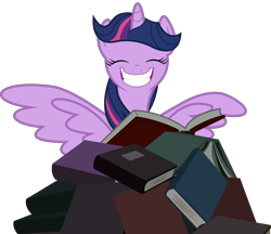 Size: 4976x4300 | Tagged: safe, artist:spencethenewbie, twilight sparkle, alicorn, pony, castle mane-ia, g4, absurd resolution, adorkable, big grin, book, bookhorse, cute, dork, female, grin, simple background, smiling, solo, that pony sure does love books, transparent background, twiabetes, twilight sparkle (alicorn), vector