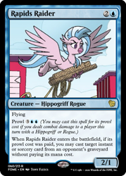 Size: 375x523 | Tagged: safe, artist:tony fleecs, edit, idw, silverstream, hippogriff, feats of friendship #2, g4, my little pony: feats of friendship, ccg, magic the gathering, rope, trading card, trading card edit, wood