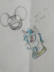 Size: 745x993 | Tagged: safe, artist:creature.exist, dj pon-3, vinyl scratch, pony, unicorn, g4, deadmau5, female, solo, traditional art