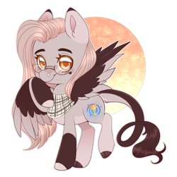 Size: 1024x1024 | Tagged: safe, artist:sadelinav, oc, oc only, oc:coco breeze, pegasus, pony, chibi, colored wings, female, glasses, mare, solo, two toned wings, wings