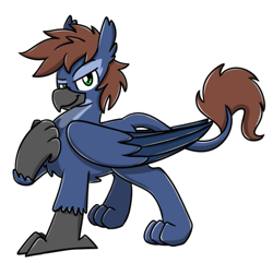 Size: 507x489 | Tagged: safe, artist:sugar morning, oc, oc only, oc:warly, griffon, beak, chest fluff, claws, ear fluff, folded wings, griffonized, lidded eyes, looking at you, male, patreon, patreon reward, paws, simple background, smiling, smirk, smug, solo, species swap, white background, wings