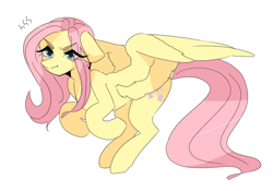 Size: 2755x1923 | Tagged: dead source, safe, artist:seamaggie, fluttershy, pegasus, pony, g4, cute, eye clipping through hair, female, floppy ears, fluttershy is not amused, mare, shyabetes, simple background, solo, unamused, white background