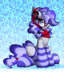 Size: 2992x3333 | Tagged: safe, artist:airiniblock, oc, oc only, oc:cinnabyte, earth pony, pony, rcf community, clothes, commission, headphones, headset, high res, pigtails, socks, solo, striped socks