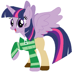 Size: 436x442 | Tagged: safe, artist:hubfanlover678, artist:selenaede, twilight sparkle, alicorn, pony, g4, base used, blue's clues, clothes, female, green shirt, pants, shirt, shoes, solo, steve (blue's clues), striped shirt, twilight sparkle (alicorn)