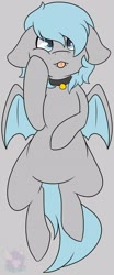 Size: 1500x3600 | Tagged: safe, artist:melonzy, oc, oc only, oc:winter fury, bat pony, pony, :p, collar, cute, female, mare, solo, tongue out